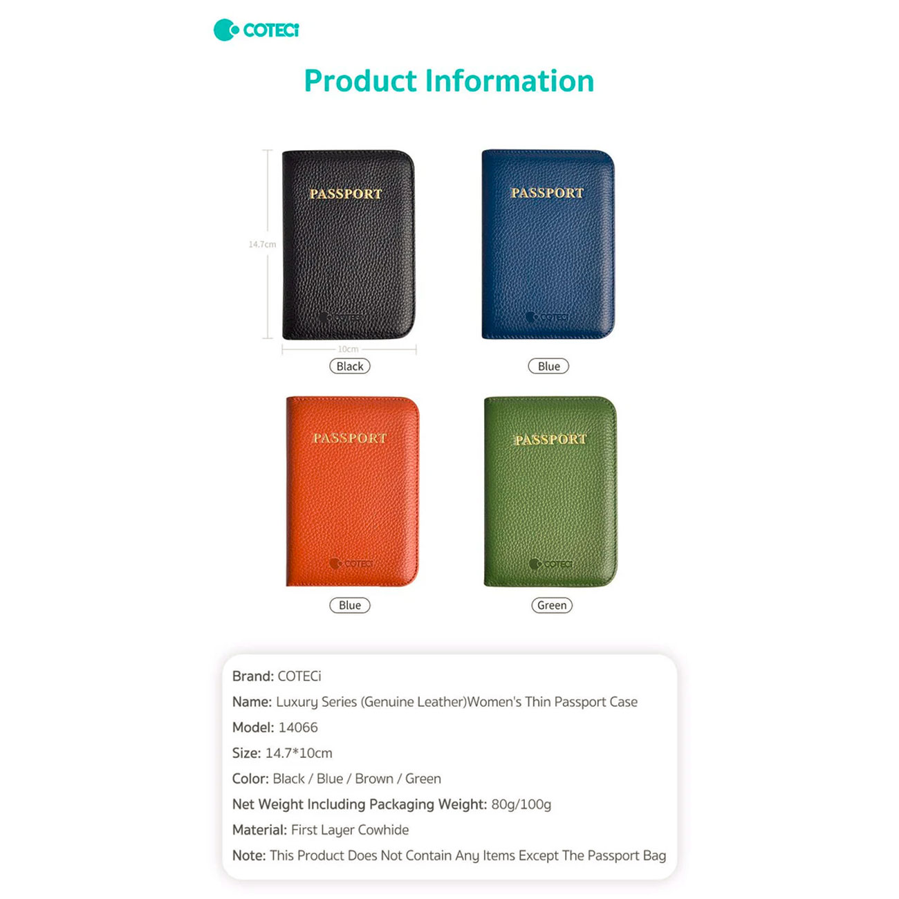 COTECI LUXURY SERIES (GENUINE LEATHER) WOMEN'S THIN PASSPORT CASE 14066 - Image 2