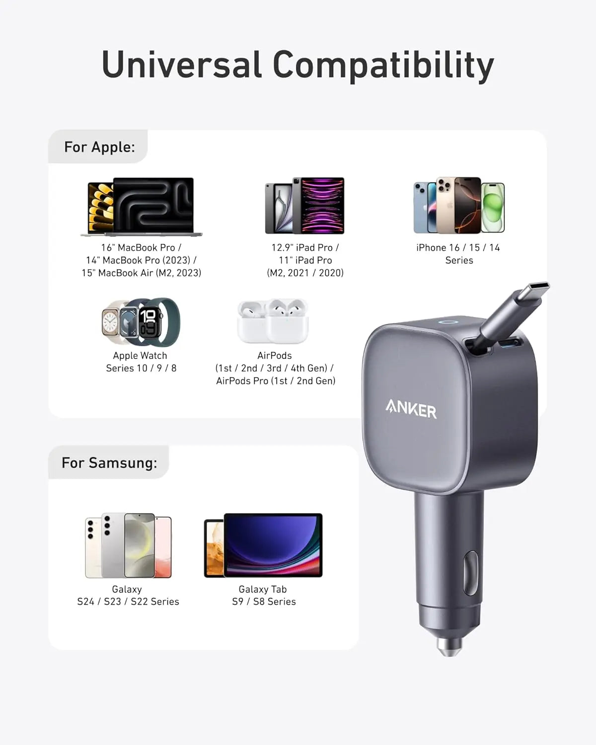 ANKER CAR CHARGER 75W USB-C ATACHED CABLE A2738 - Image 4