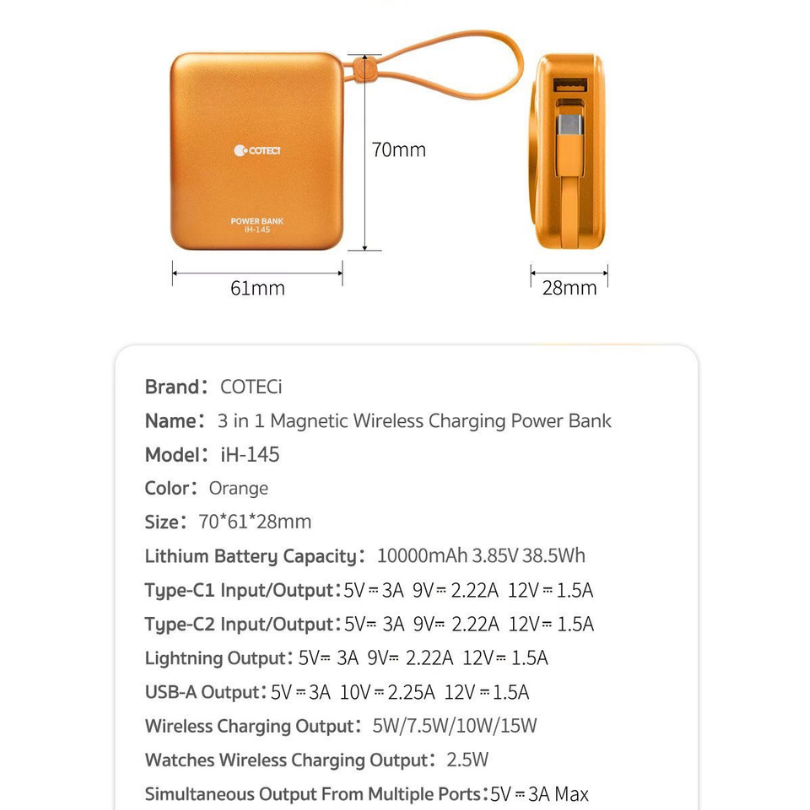 COTECI 3 IN 1 MAGNETIC WIRELESS CHARGING POWERBANK 10.000MAH IH-145 - Image 4