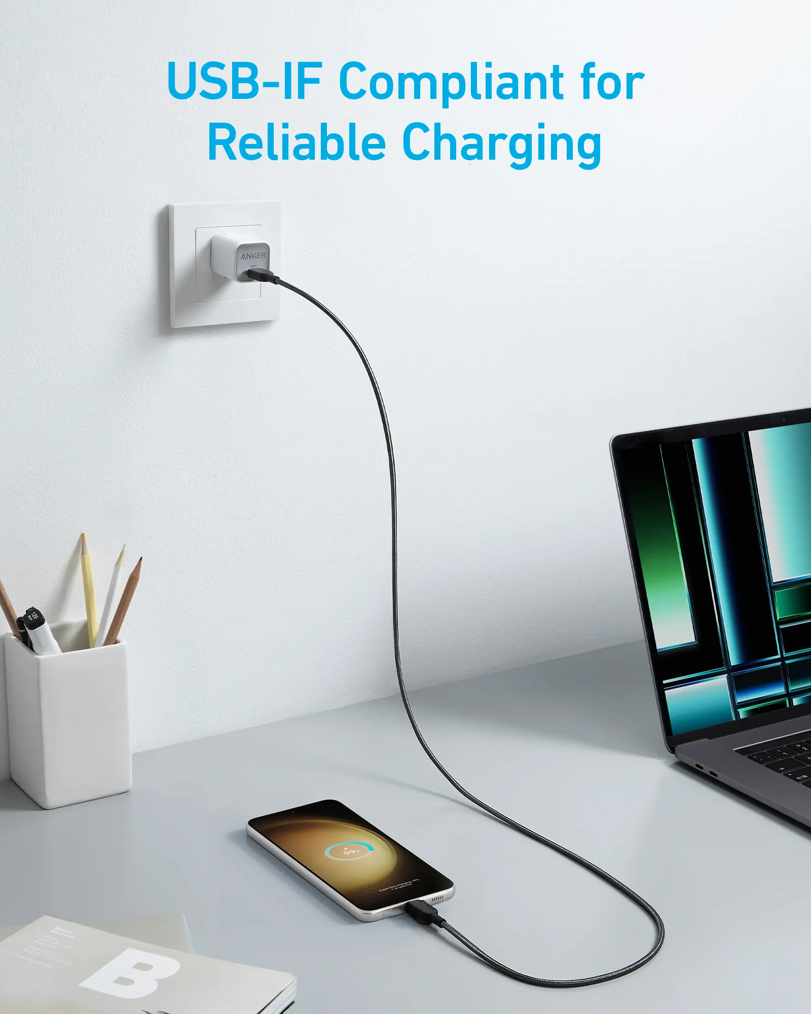 ANKER CABLE USB-C TO USB-C 0.9M 65W BRAIDED CABLE A81A5 - Image 2
