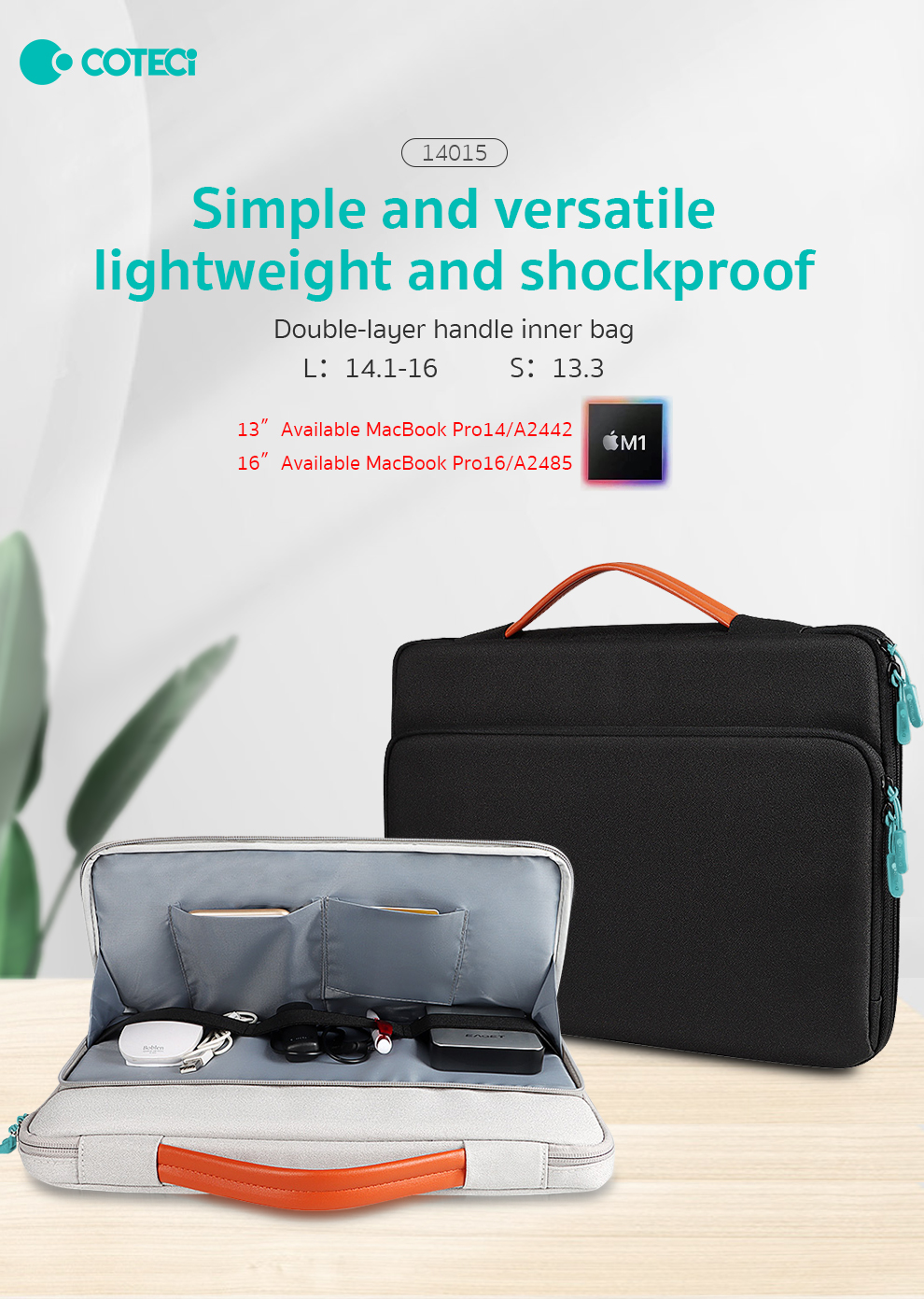 COTECI DOUBLE-LAYER HANDLE INNER BAG 14-15INCH 14015-L - Image 3