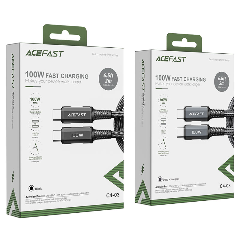 ACEFAST C4-03 C TO C CABLE 100W 2M BRAIDED ALLUMINIUM ALLOY CHARGING DATA CABLE - Image 2