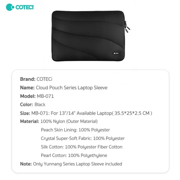 COTECI CLOUD POUCH SERIES LAPTOP SLEEVE FOR 15-16INCH MB-072 - Image 4