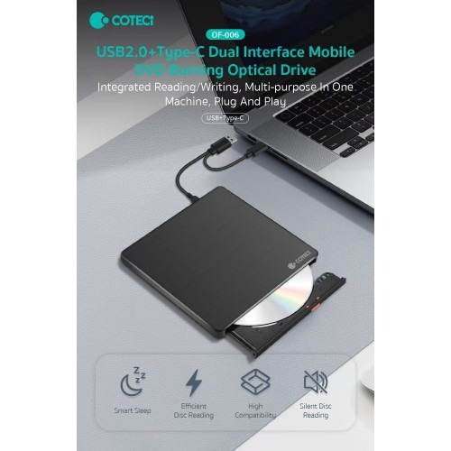 COTECI USB2.0 TYPE-C DUAL INTERFACE MOBILE DVD BURMING OPTICAL DRIVE OF-006 - Image 2